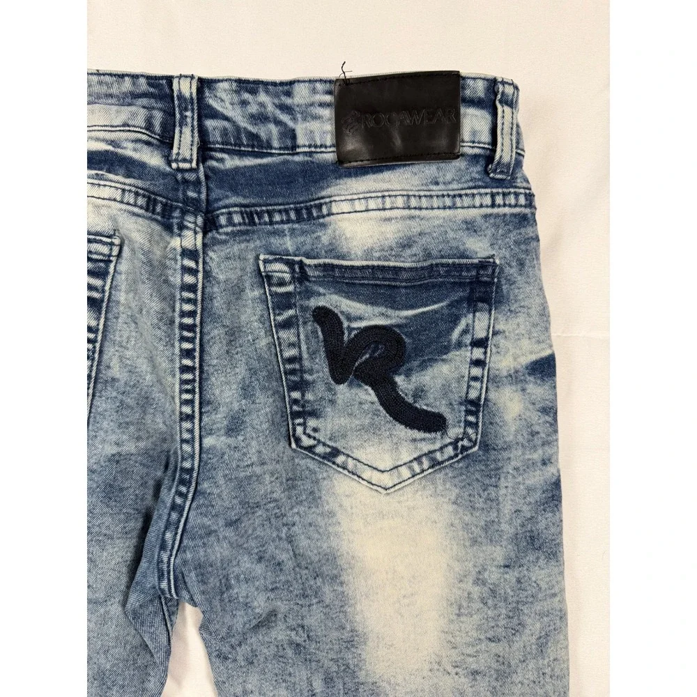 Rocawear Mens Acid Wash Denim Shorts Size‎ 18 Embroidered Logo Y2K Streetwear